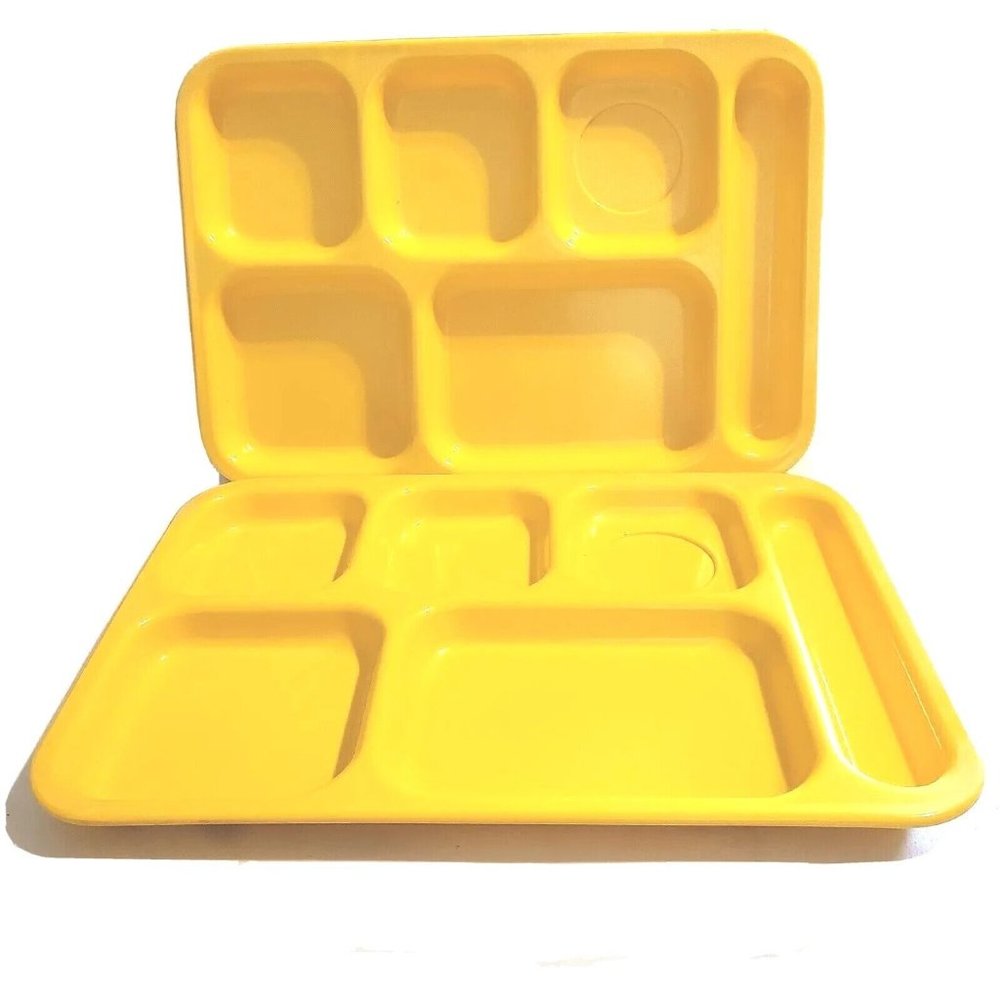 Dallas Ware Vintage Lot 2 Yellow Melamine 6 compartment Food Trays Child Pinic